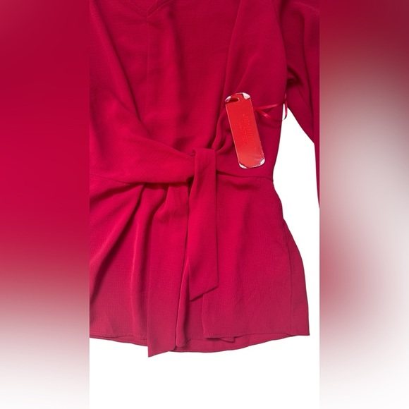 Jennifer Lopez Blouse Red Wrap Top Sheer Women’s Size M - Picture 5 of 7